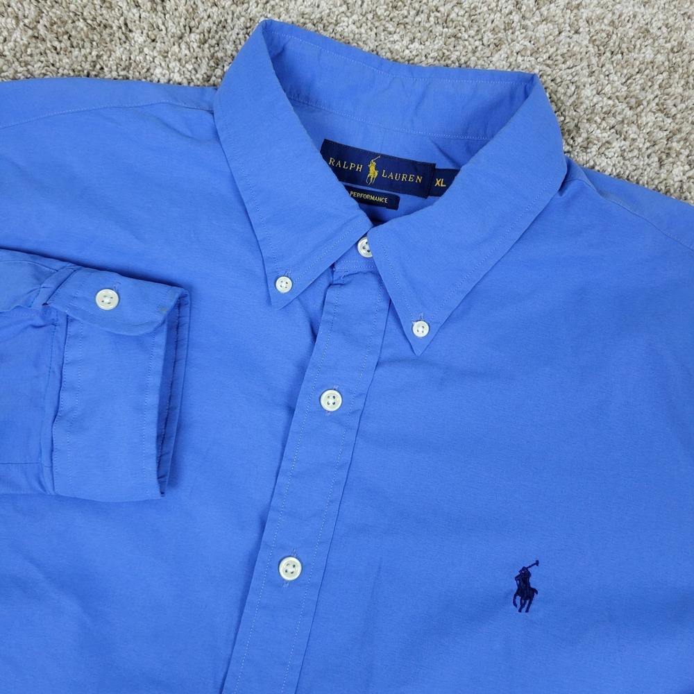 Ralph Lauren Performance Mens XL Solid Blue Pony Button Down Long Sleeve